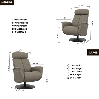 Fjords Bo power recliner chair front view dimensions and measurements for comfort furniture