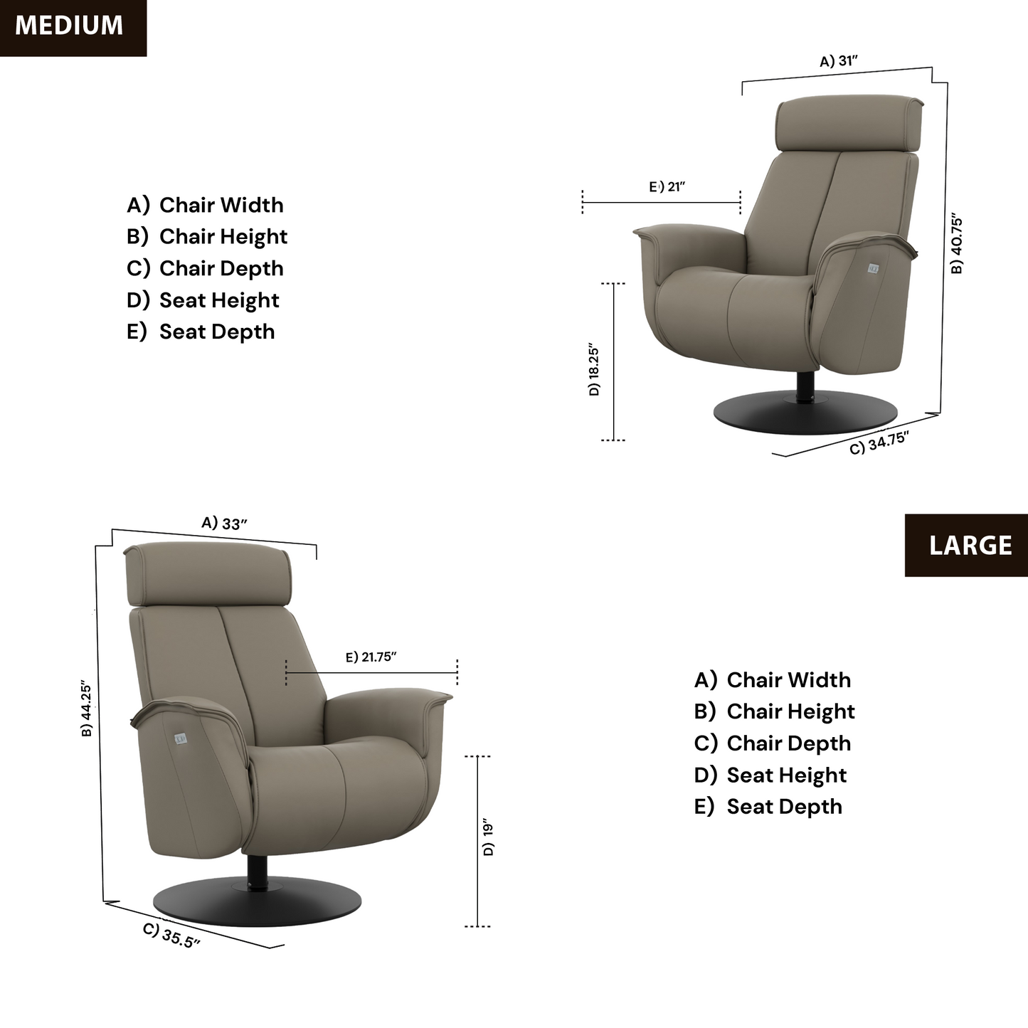 Fjords Bo Leather Power Recliner Chair with Swivel Glider Base