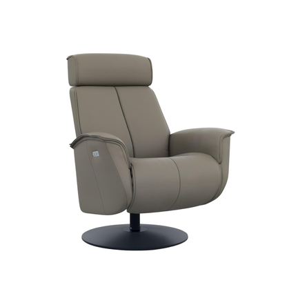Fjords Bo leather power recliner with swivel glider base, front view for comfort furniture