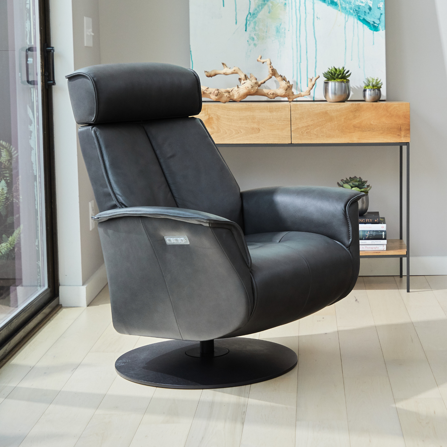Fjords Bo Leather Power Recliner Chair with Swivel Glider Base