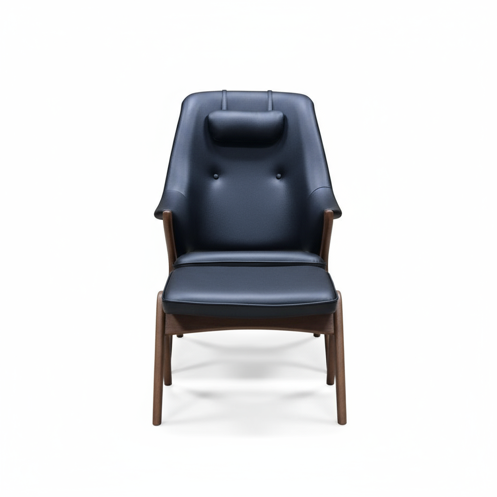 Fjords Bravo Leather Chair with Headrest Pillow and Ottoman