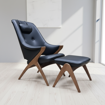 Fjords Bravo Leather Chair with Headrest Pillow and Ottoman