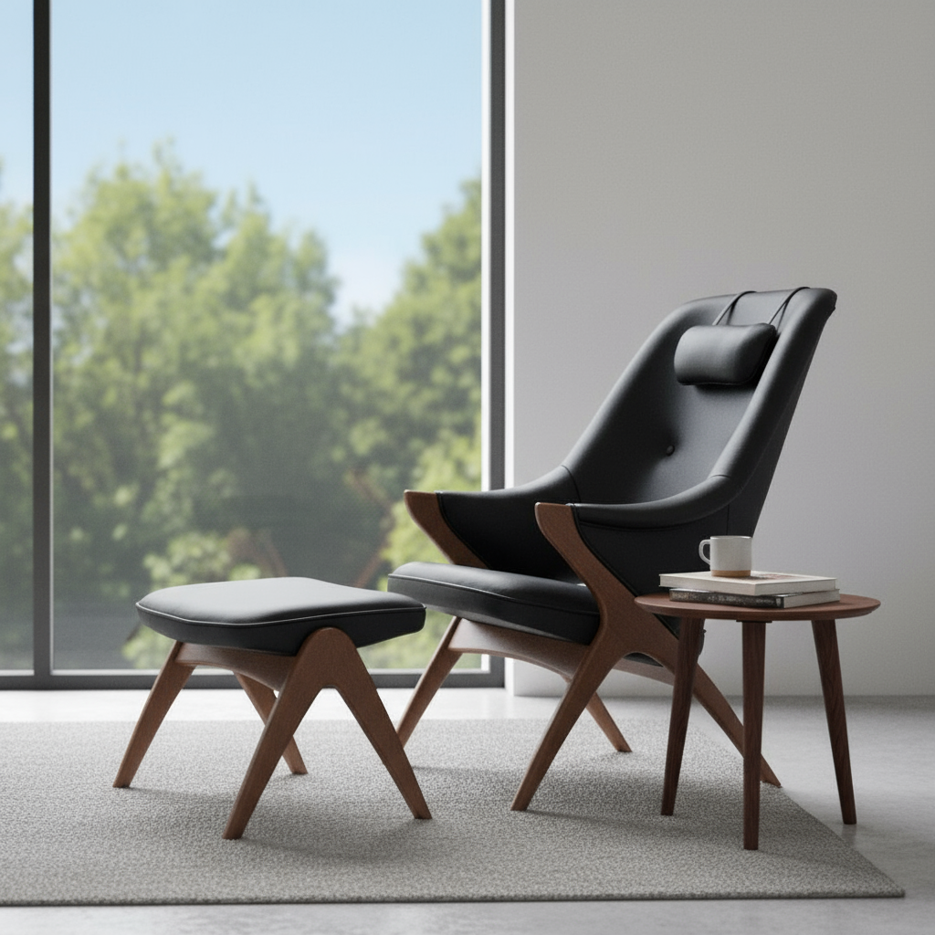 Fjords Bravo Leather Chair with Headrest Pillow and Ottoman