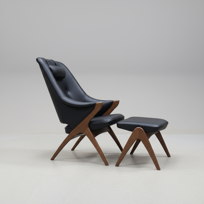 Fjords Bravo Leather Chair with Headrest Pillow and Ottoman