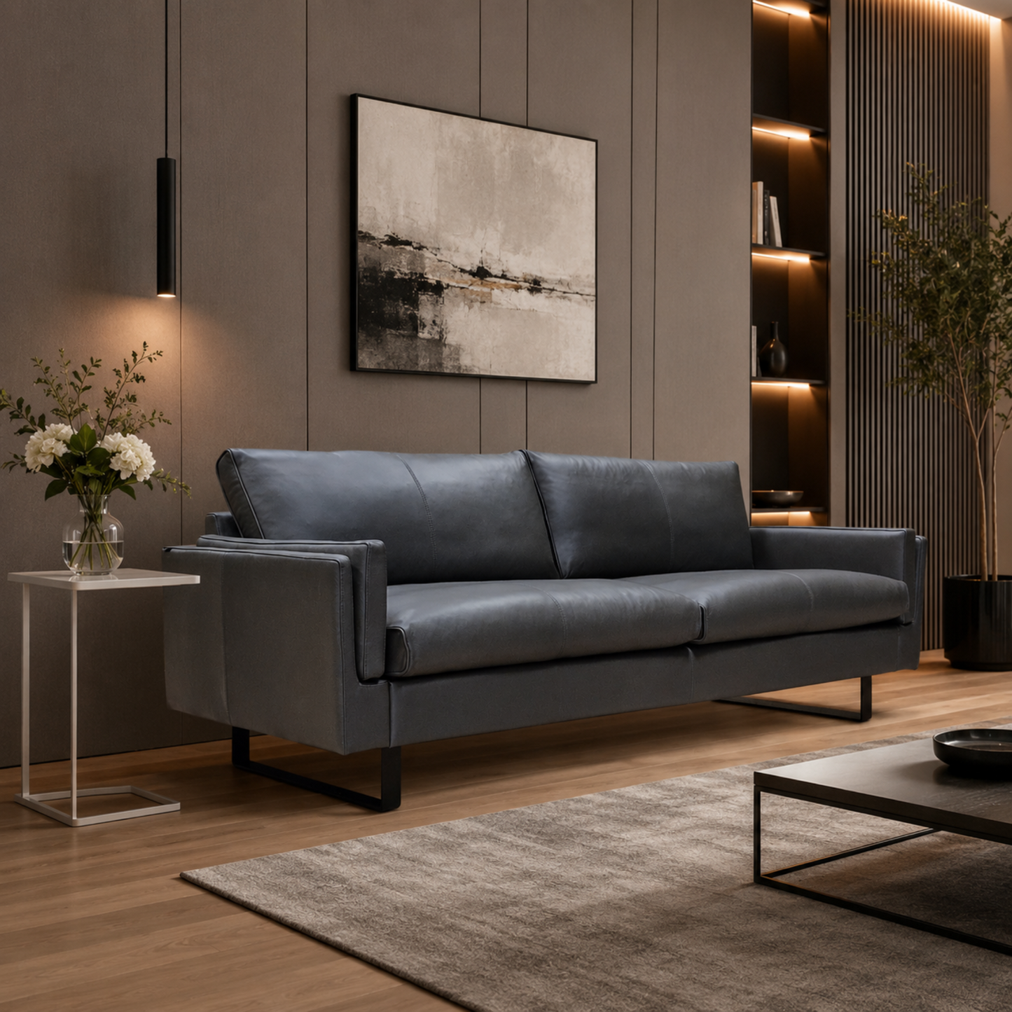 Fjords Endless Modern Leather Sofa with Feather Cushions-Comfort Design Furniture