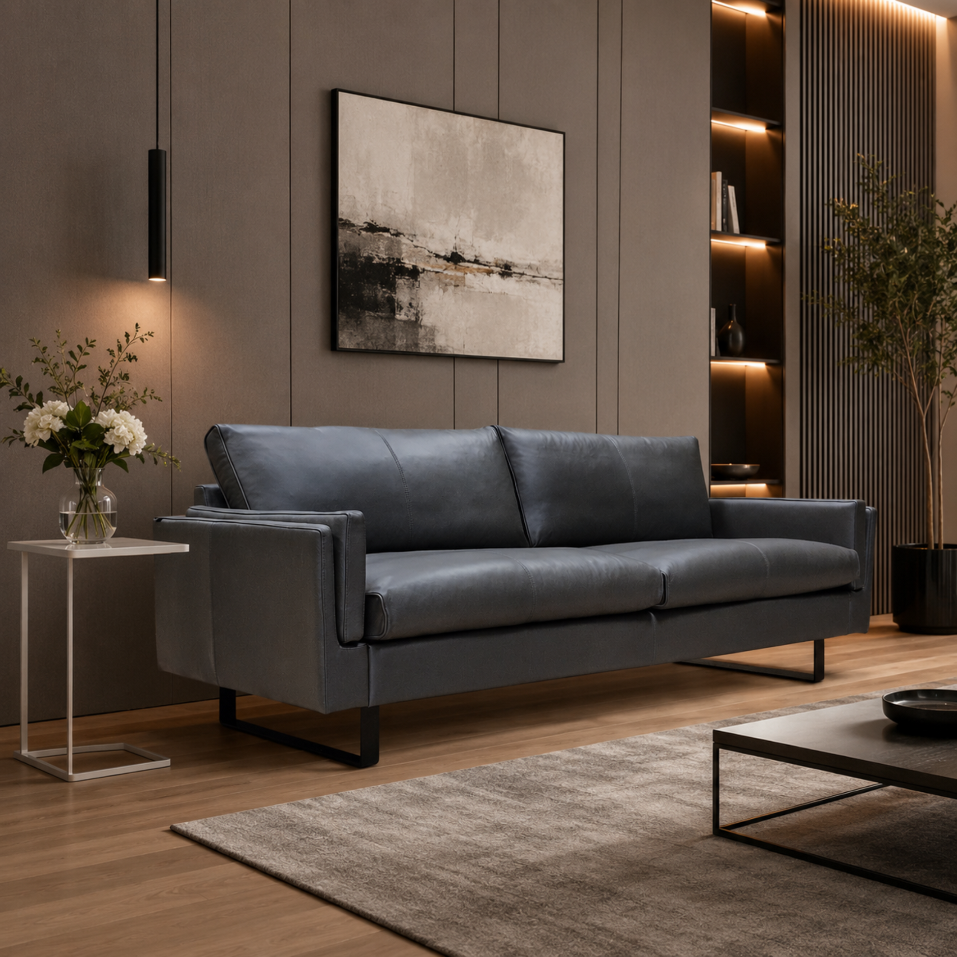 Fjords Endless Modern Leather Sofa with Feather Cushions-Comfort Design Furniture