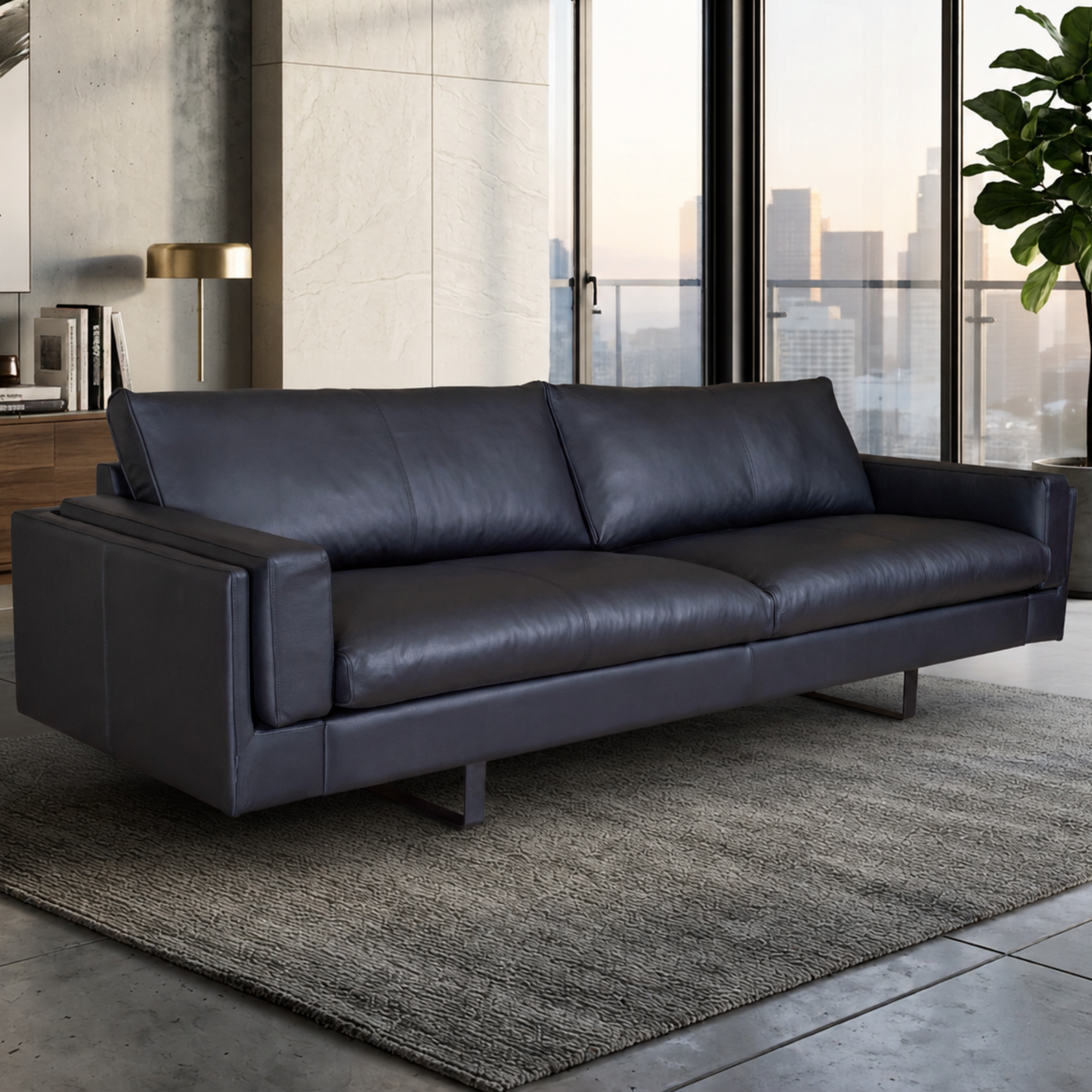 Fjords Endless Modern Leather Sofa with Feather Cushions-Comfort Design Furniture