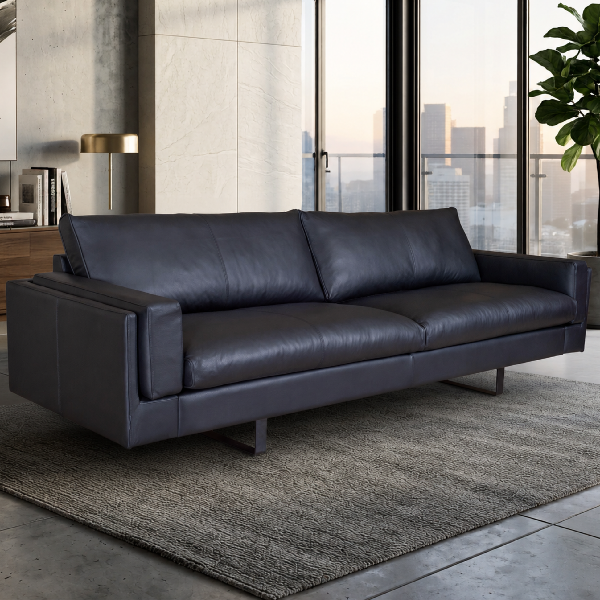 Fjords Endless Modern Leather Sofa with Feather Cushions-Comfort Design Furniture