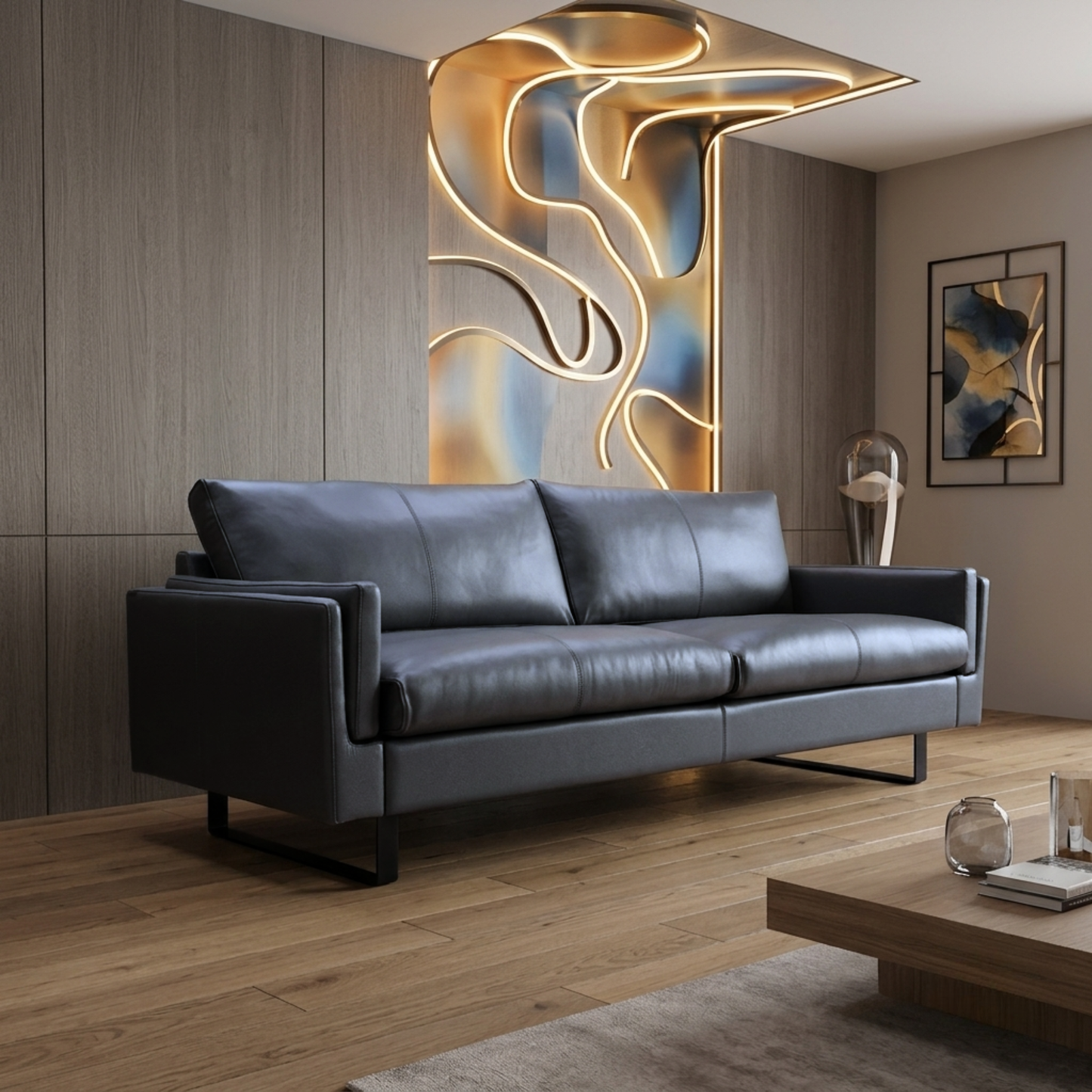 Fjords Endless Modern Leather Sofa with Feather Cushions-Comfort Design Furniture