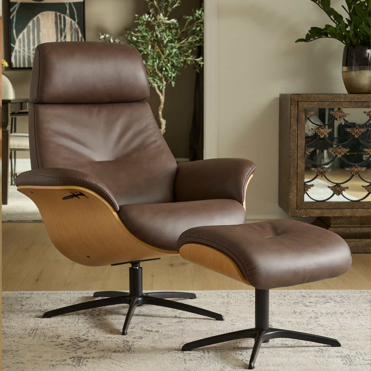 Fjords Falcon Swivel Manual Recliner Chair With Footstool