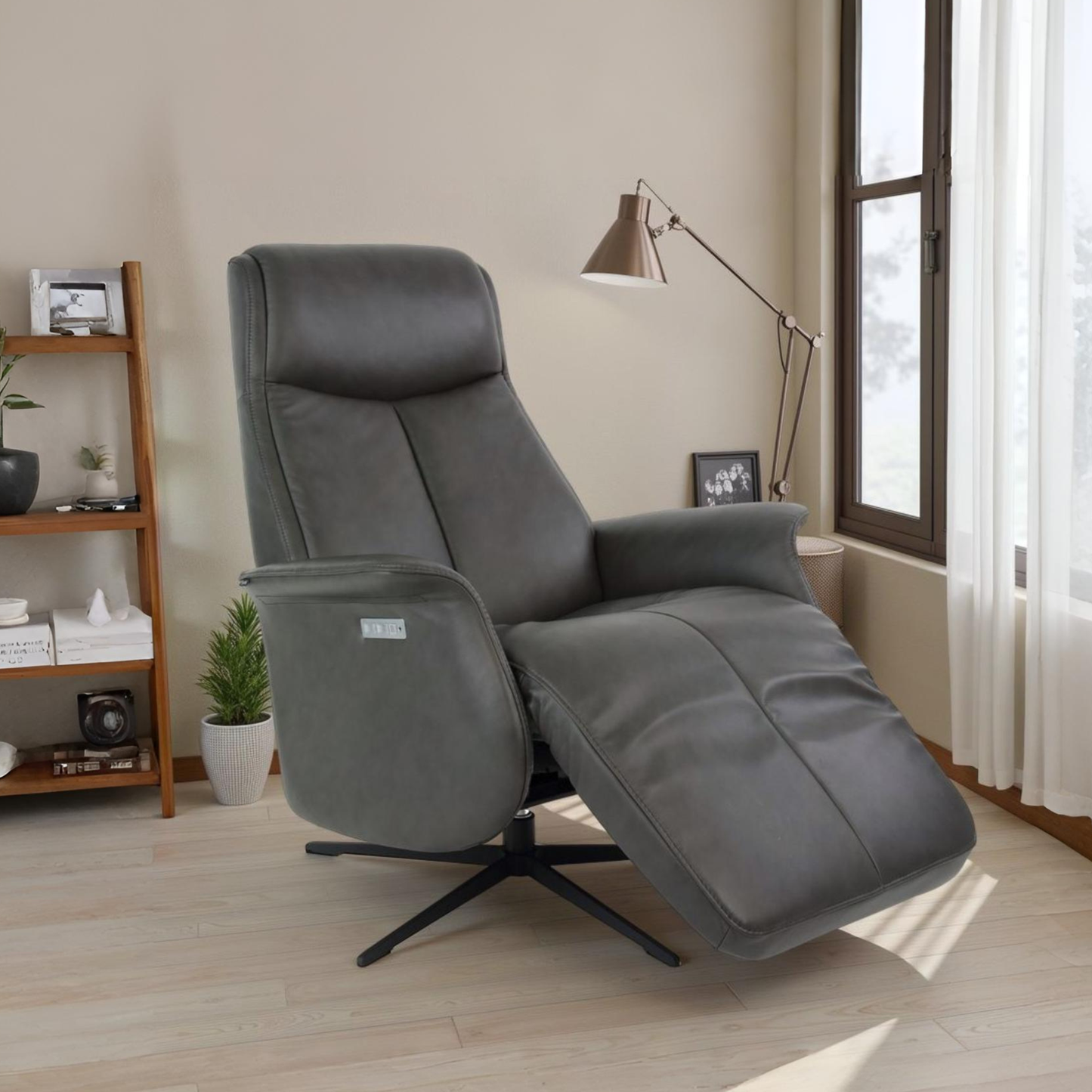 Fjords Jakob recliner chair, front view showing leather upholstery for comfort furniture