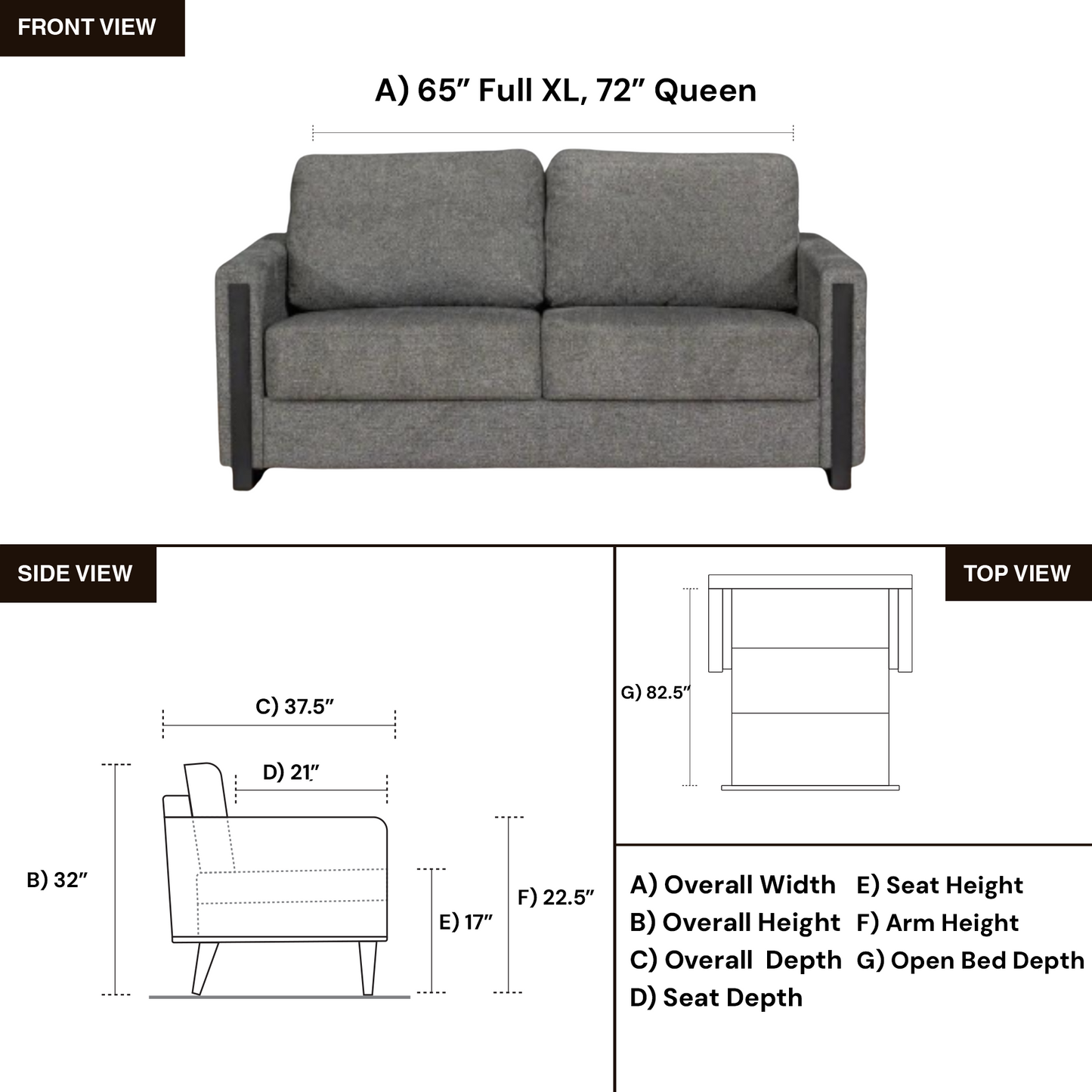 Fjords Mia Nordic Rest Fabric Gray Sleeper Sofa