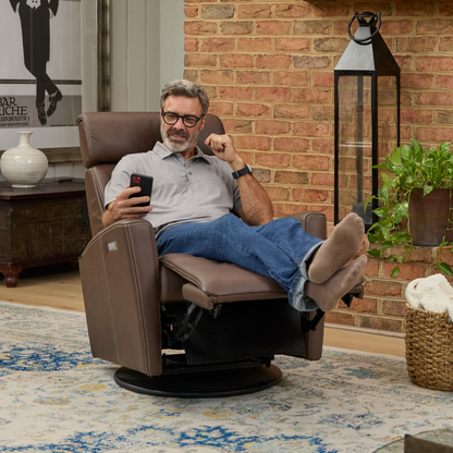 Fjords Milan Leather Swivel Glider Power Recliner Chair