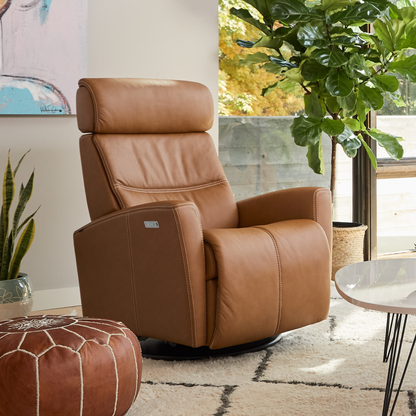 Fjords Milan Leather Swivel Glider Power Recliner Chair
