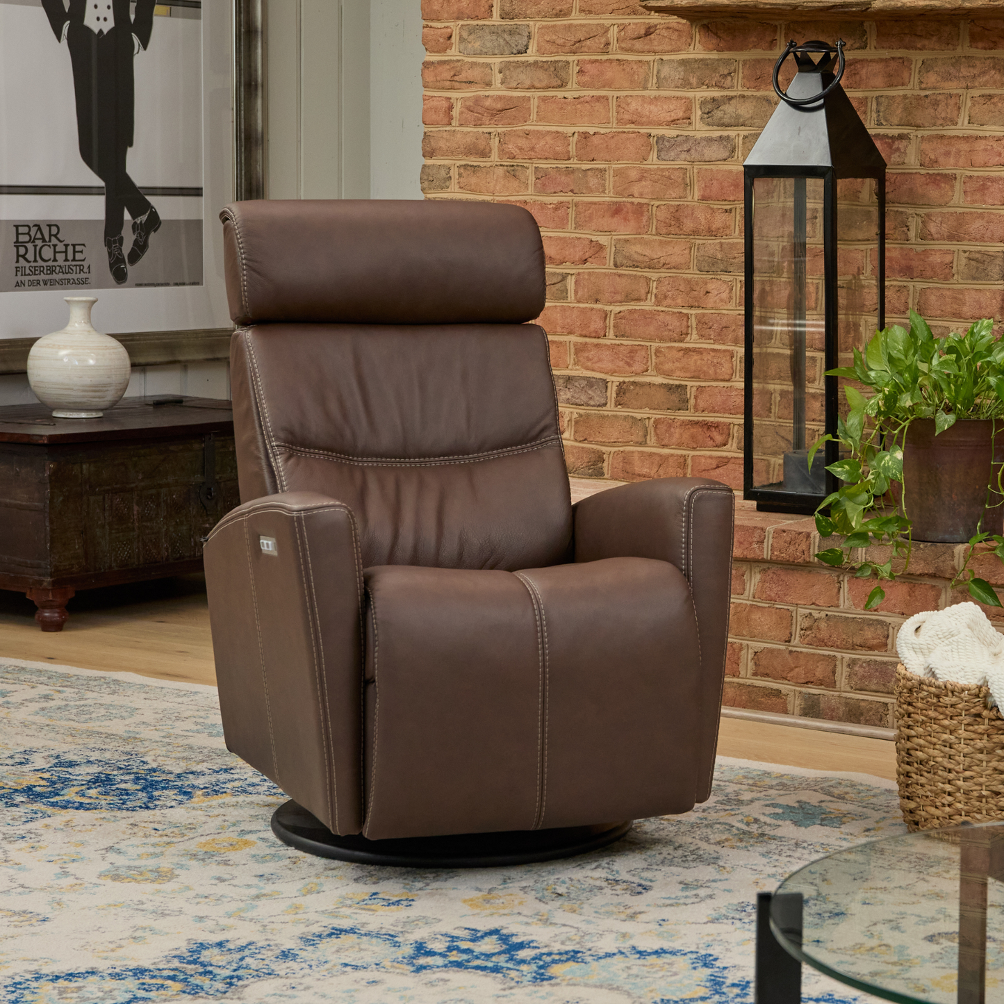 Fjords Milan Leather Swivel Glider Power Recliner Chair