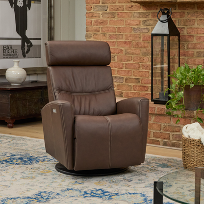 Fjords Milan Leather Swivel Glider Power Recliner Chair
