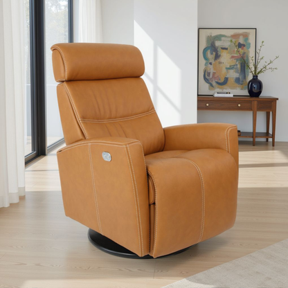 Fjords Milan Leather Swivel Glider Power Recliner Chair
