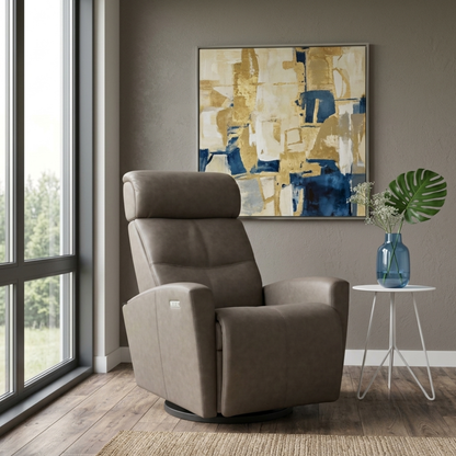 Fjords Milan Leather Swivel Glider Power Recliner Chair