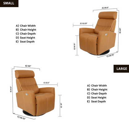 Fjords Milan Leather Swivel Glider Power Recliner Chair