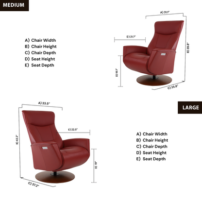 Fjords Oskar Leather Swivel Glider Power Recliner Chair