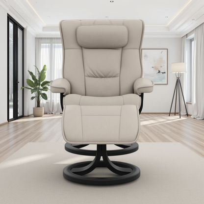 Fjords Regent R Leather Swivel Manual Recliner Chair with Footstool-ComfortDesign