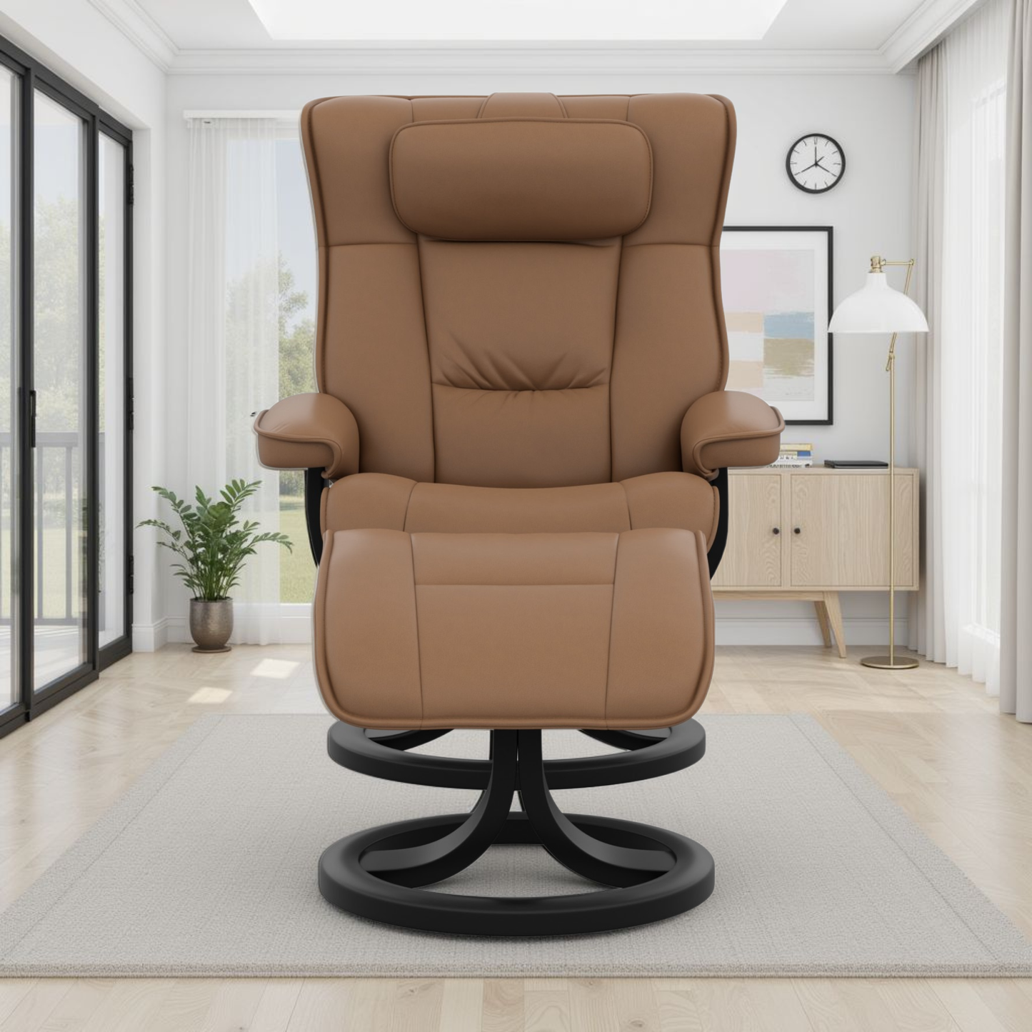 Fjords Regent R Leather Swivel Manual Recliner Chair with Footstool-ComfortDesign