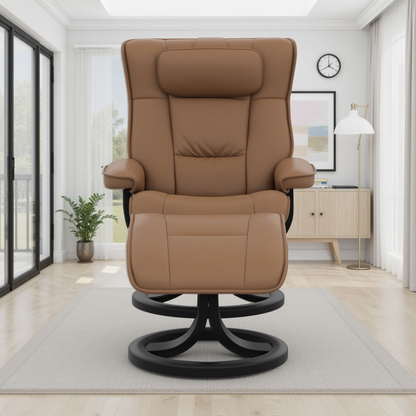 Fjords Regent R Leather Swivel Manual Recliner Chair with Footstool-ComfortDesign