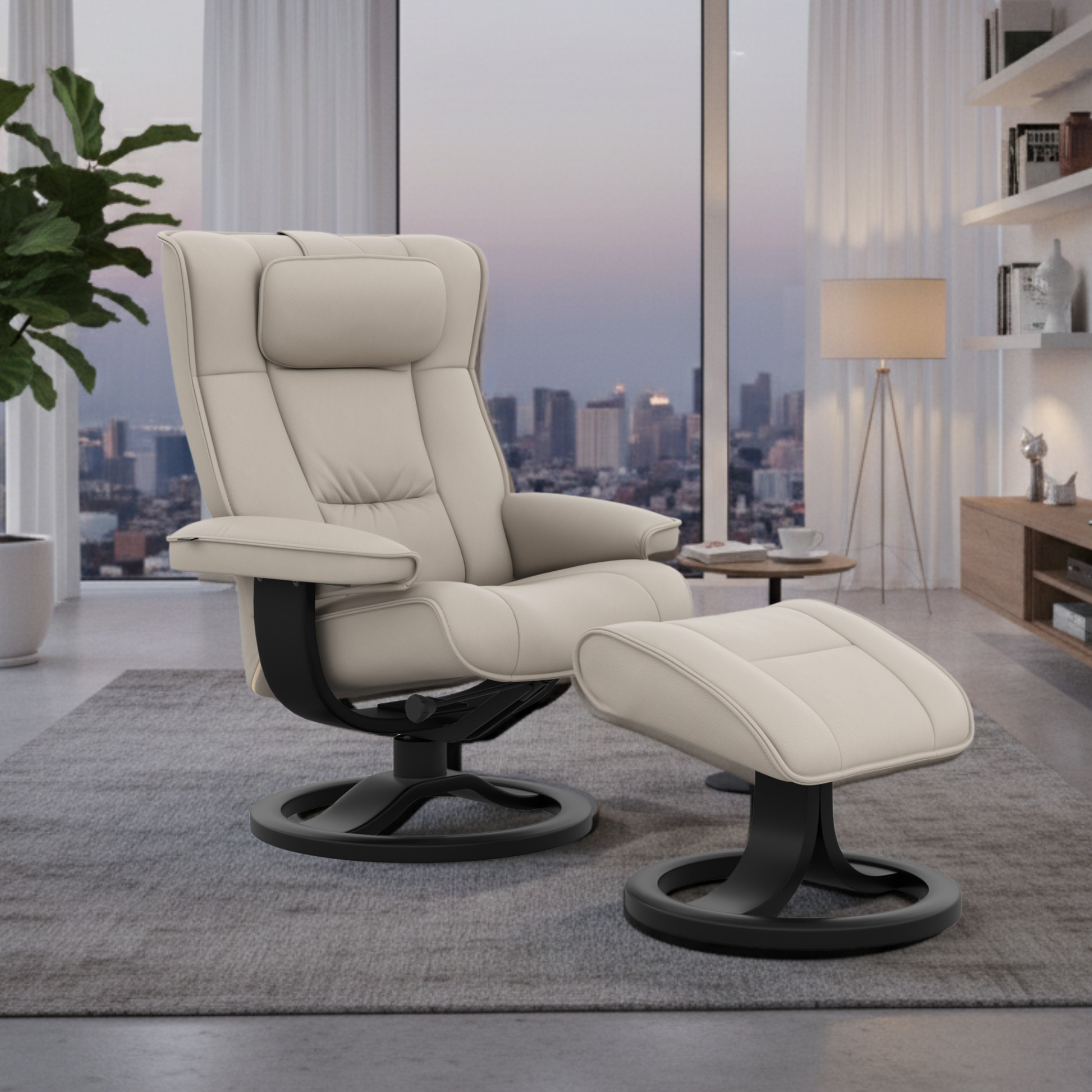 Fjords Regent R Leather Swivel Manual Recliner Chair with Footstool-ComfortDesign