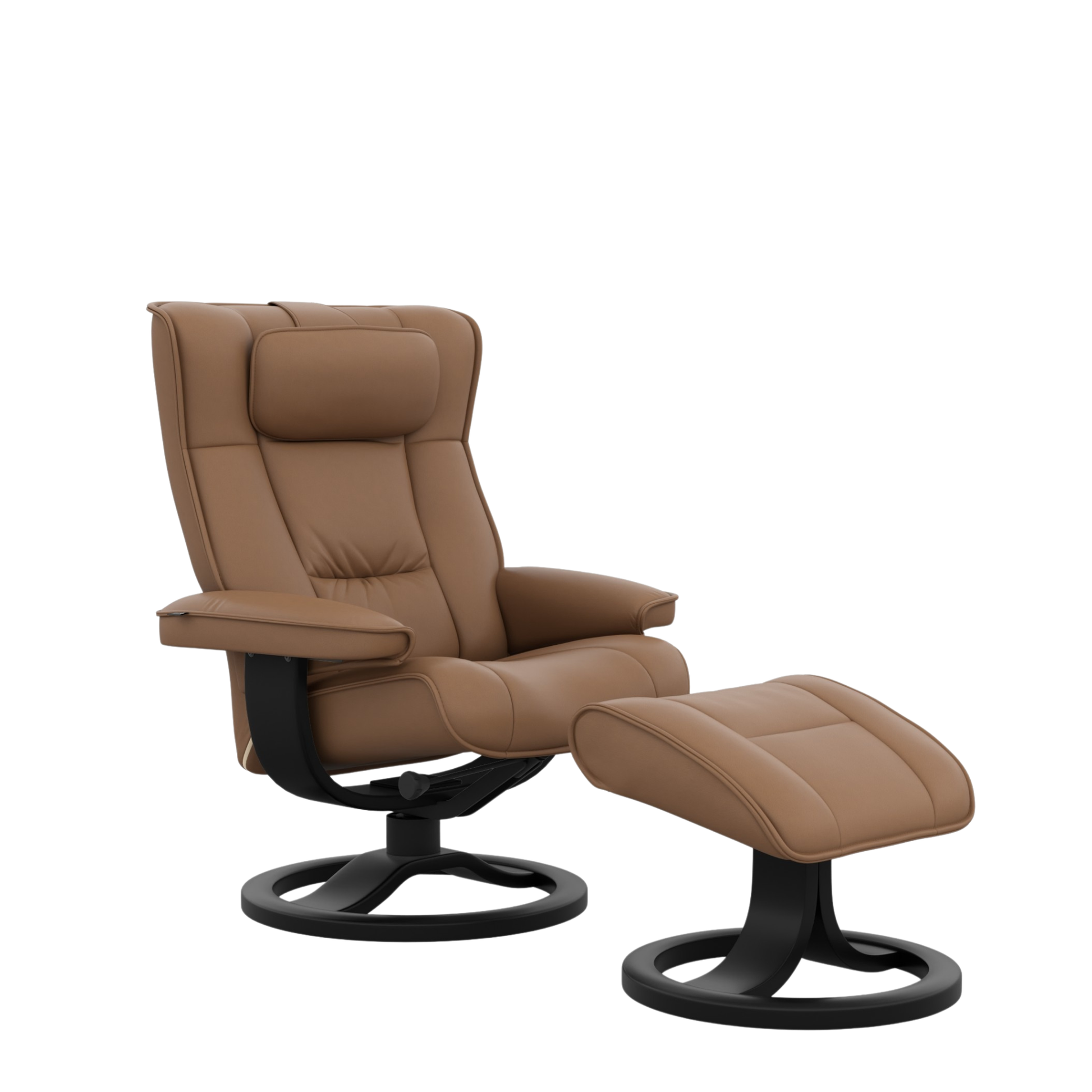 Fjords Regent R Leather Swivel Manual Recliner Chair with Footstool-ComfortDesign