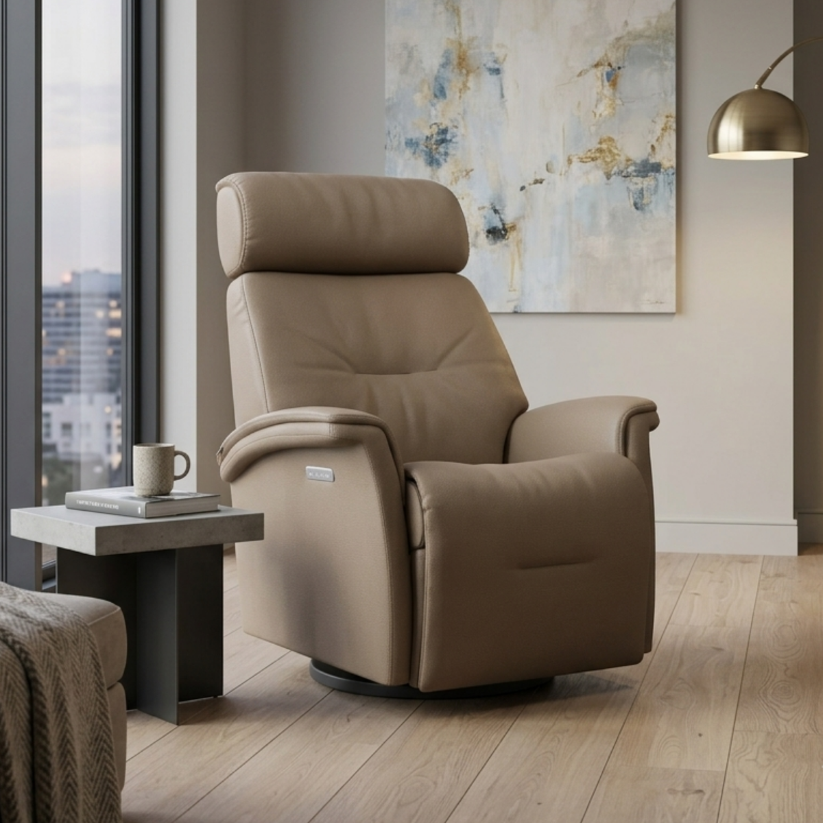 Fjords Rome Leather Power Recliner Chair With Swivel Glider Motion-Comfortdesignfurniture
