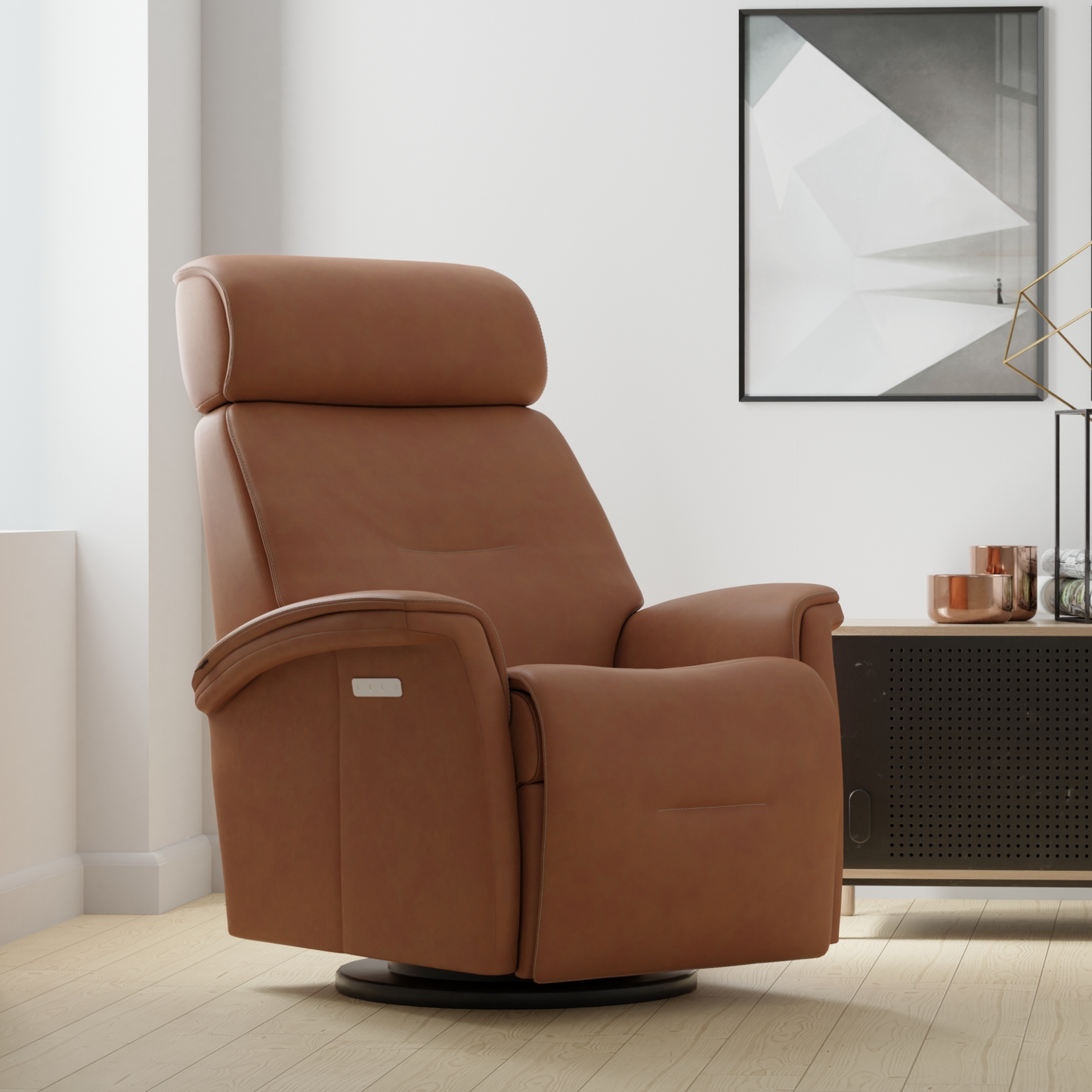 Fjords Rome Leather Power Recliner Chair With Swivel Glider Motion