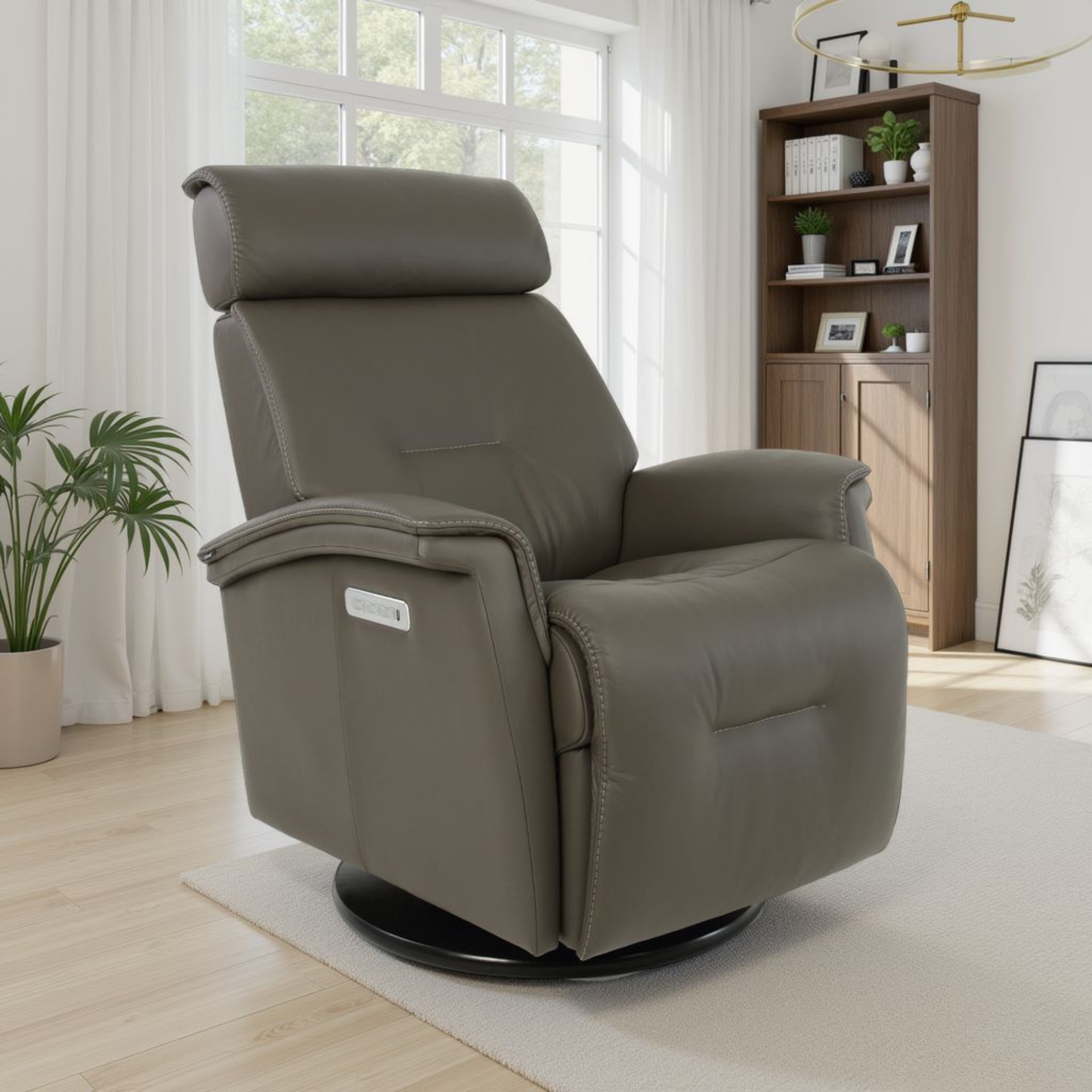 Fjords Rome Leather Power Recliner Chair With Swivel Glider Motion