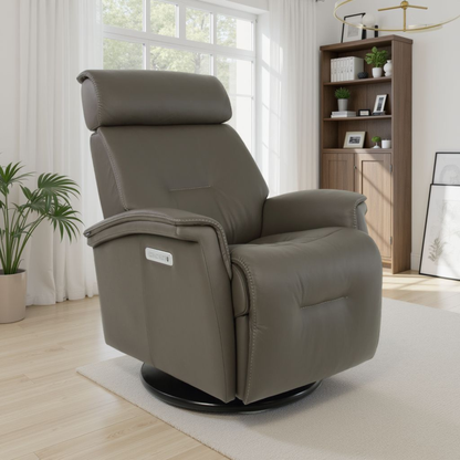 Fjords Rome Leather Power Recliner Chair With Swivel Glider Motion