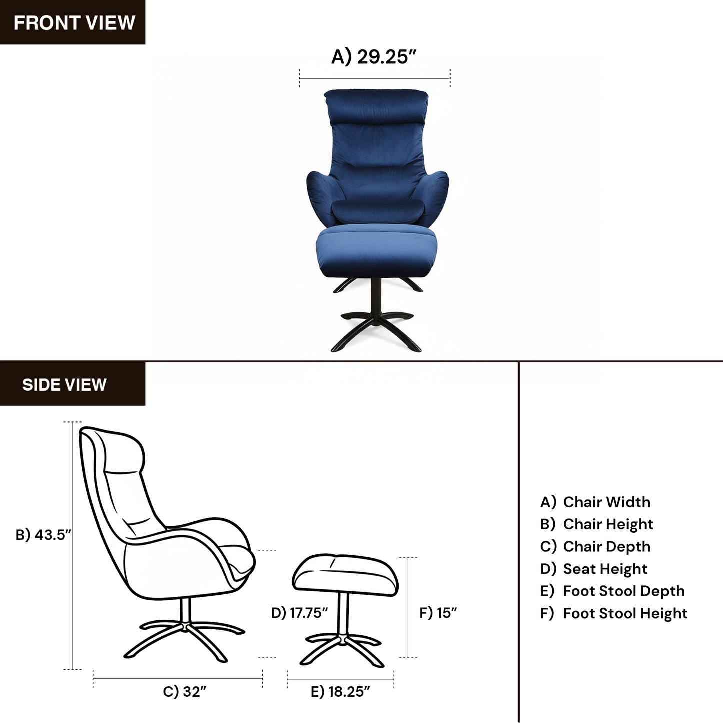 Fjords Skagen high back chair with ottoman - detail shot for comfort furniture