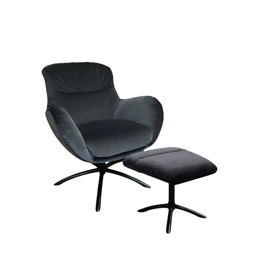 Fjords Skagen low back velvet chair with ottoman front view for comfort furniture