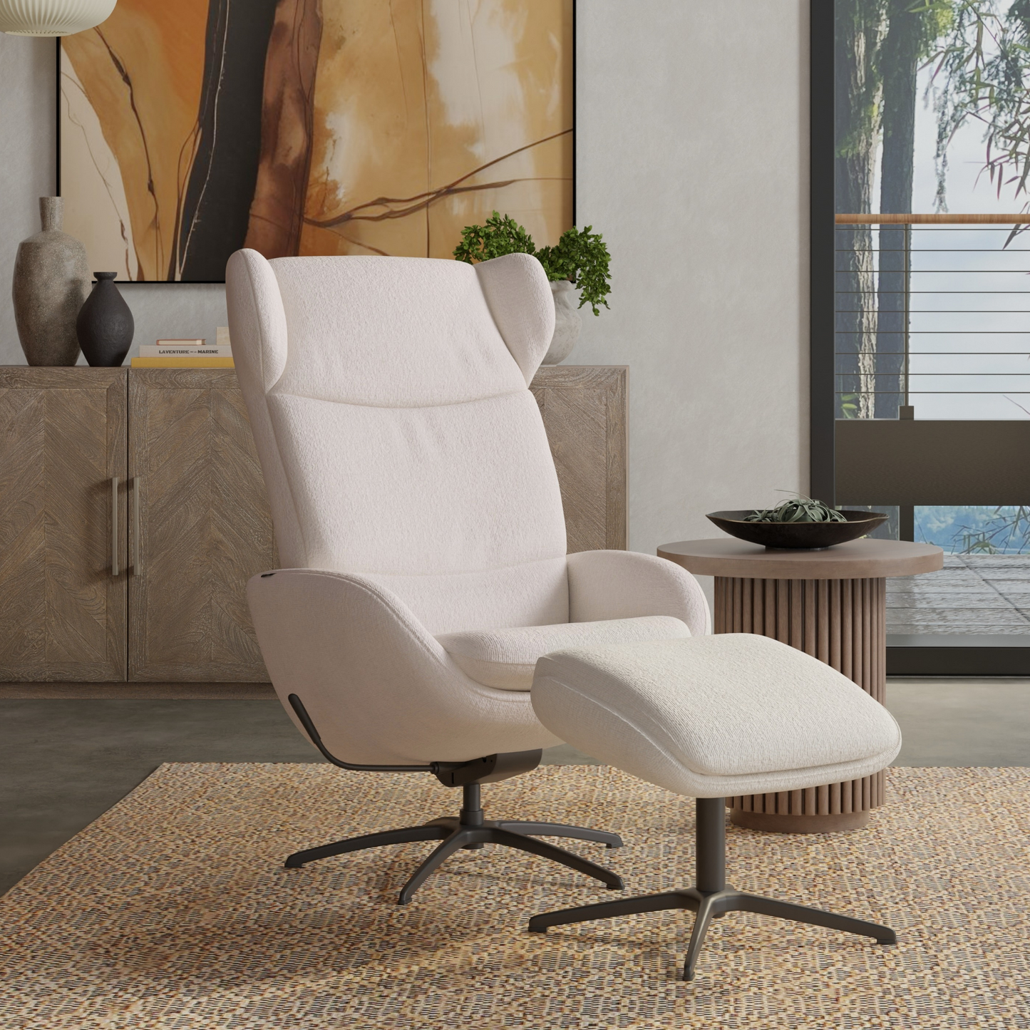 Fjords Stella Recliner Chair and Ottoman with Rocking Glide Swivel Base