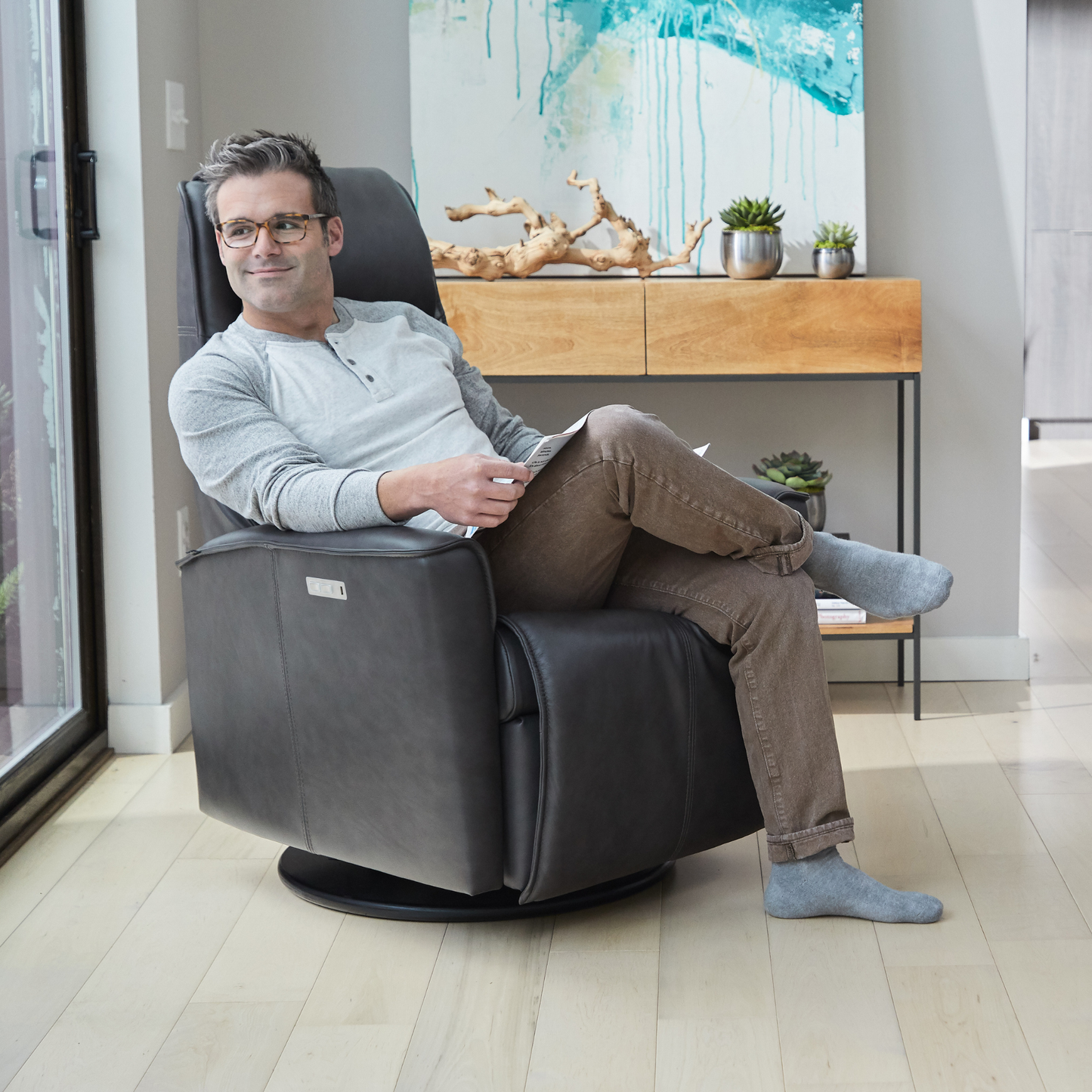 Fjords Urban Leather Swivel Glider Power Recliner Chair