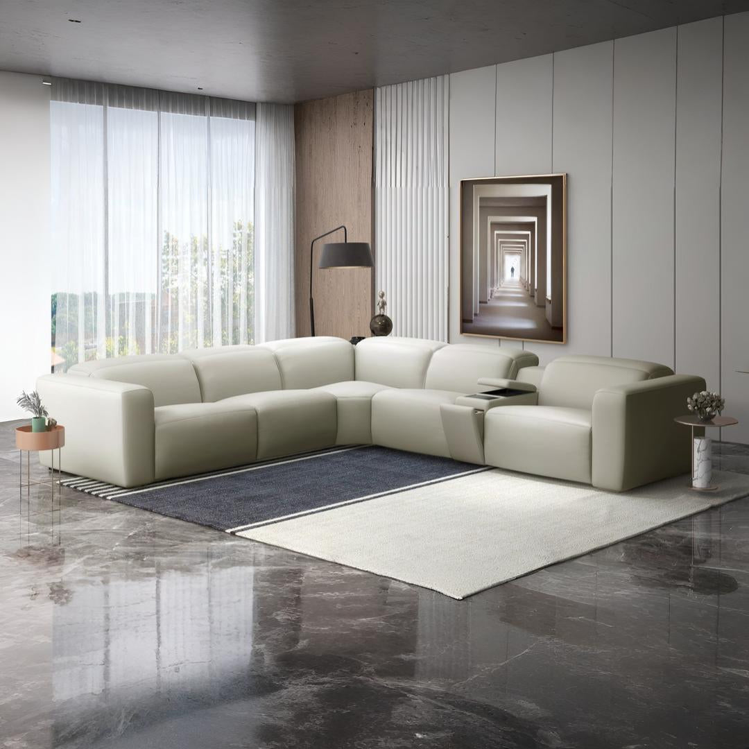 Gio Italia Ferrano Leather Sectional With Storage Console