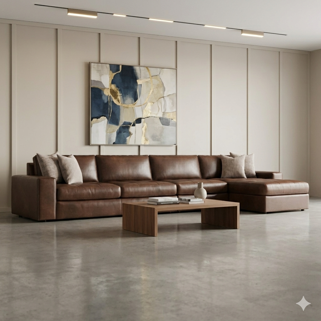 Bernhardt Nest Leather Modular Sectional Sofa with Chaise