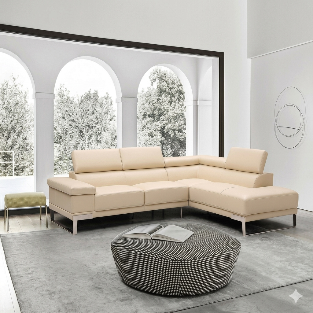 Gio Italia Brixton Leather Sectional Sofa With Chaise