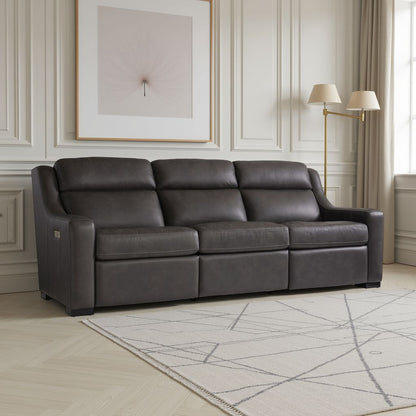 Bernhardt Living Germain Leather Gray Power Motion Sofa