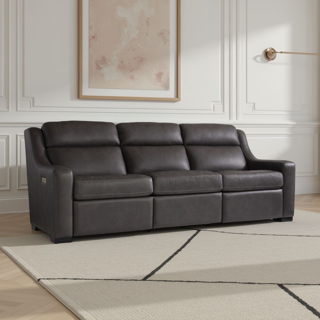 Bernhardt Living Germain Leather Gray Power Motion Sofa