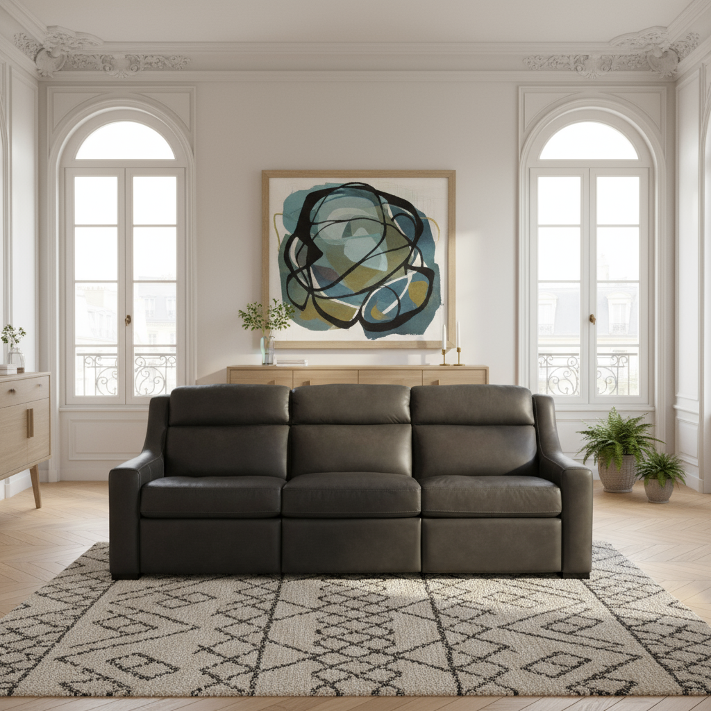 Bernhardt Living Germain Leather Gray Power Motion Sofa
