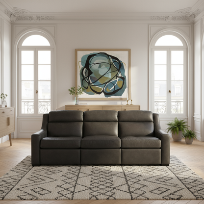 Bernhardt Living Germain Leather Gray Power Motion Sofa