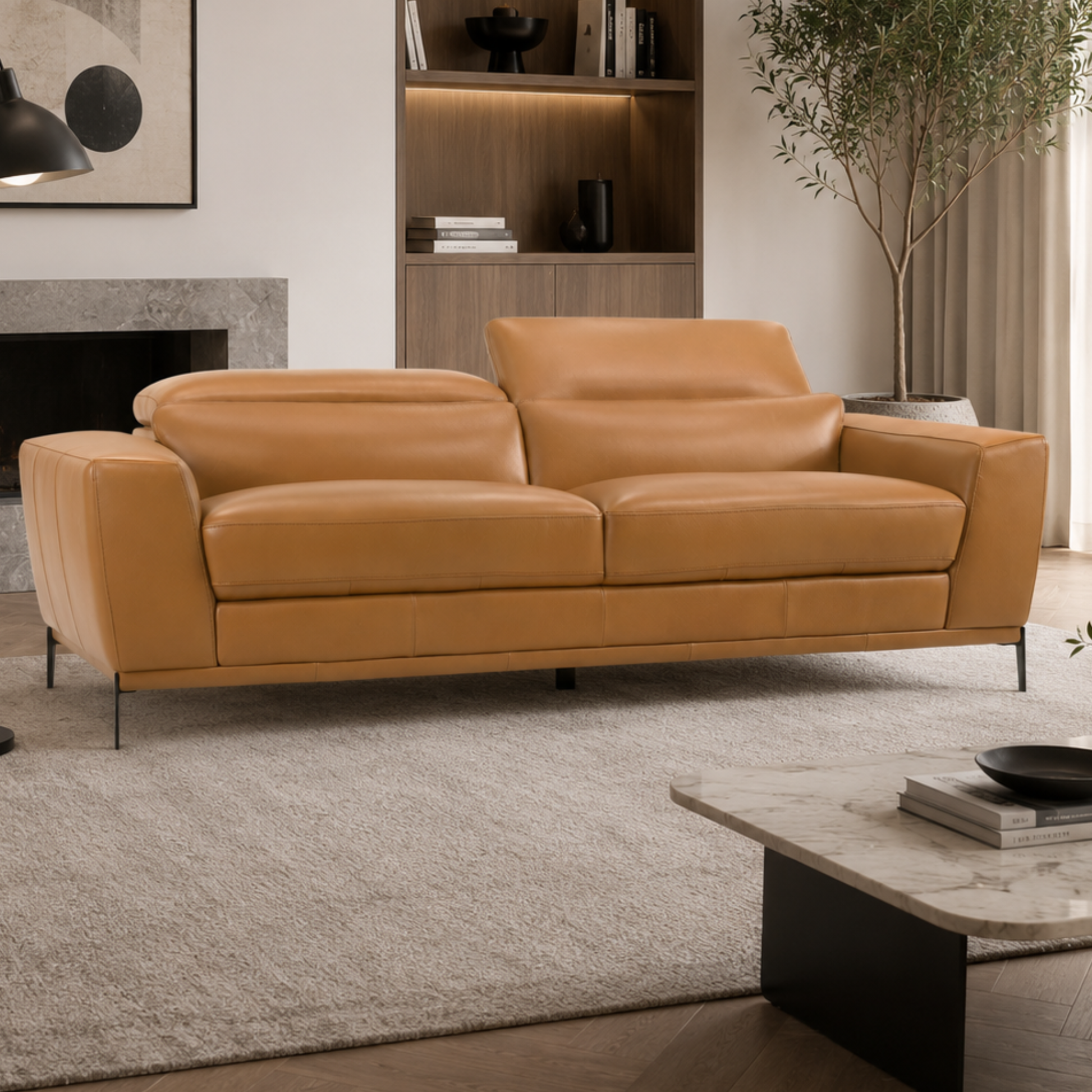 Gio Italia Florence Premium Clay Leather Sofa with Metal Legs- Comfort Furniture