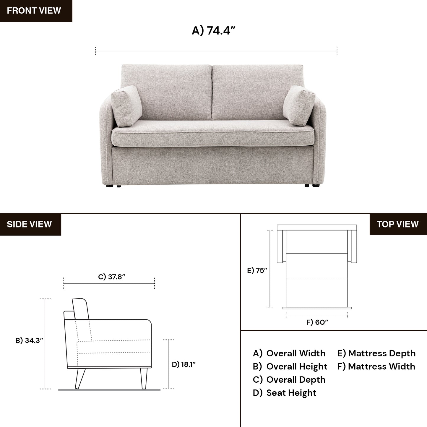 Gio Italia New York Sleeper Sofa with Memory Foam