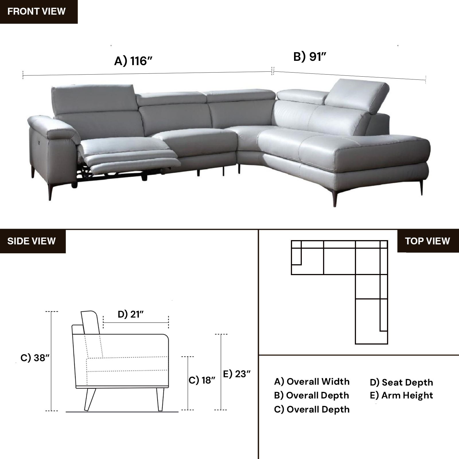 Gio Italia Armano L Shape Leather Power Reclining Sectional-ComfortDesign