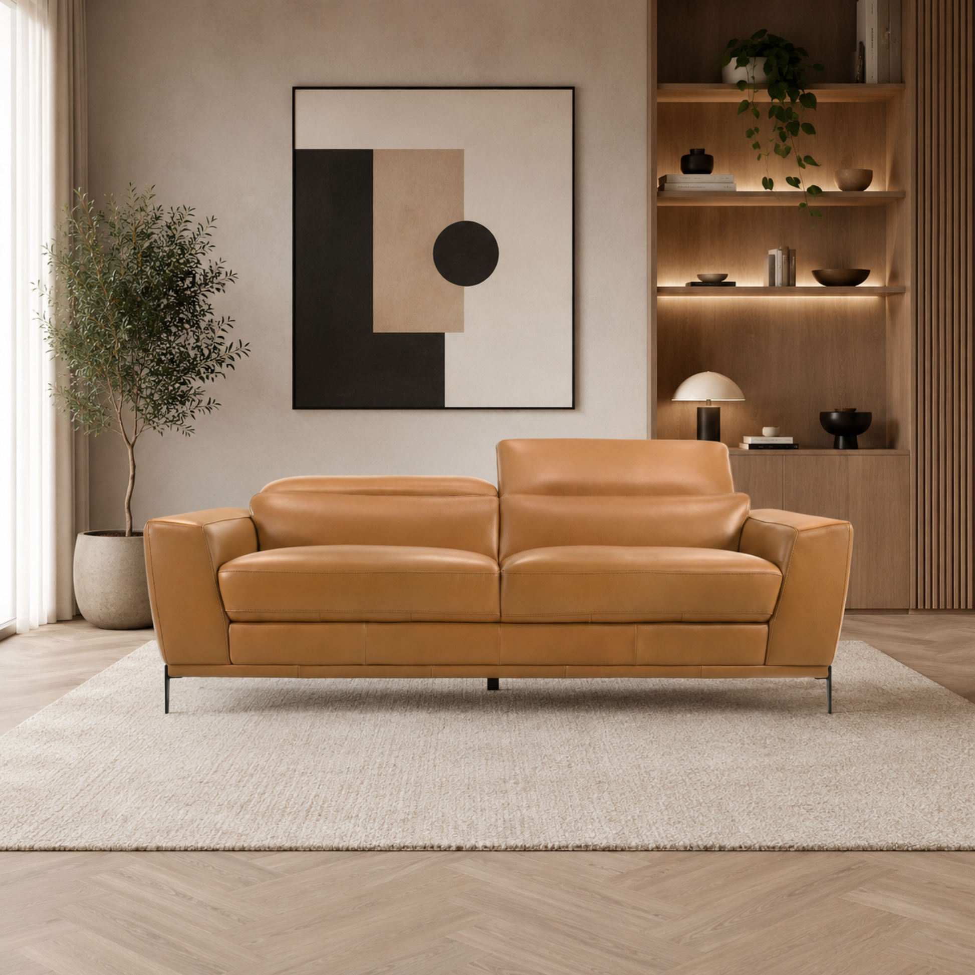 Gio Italia Florence Premium Clay Leather Sofa with Metal Legs- Comfort Furniture