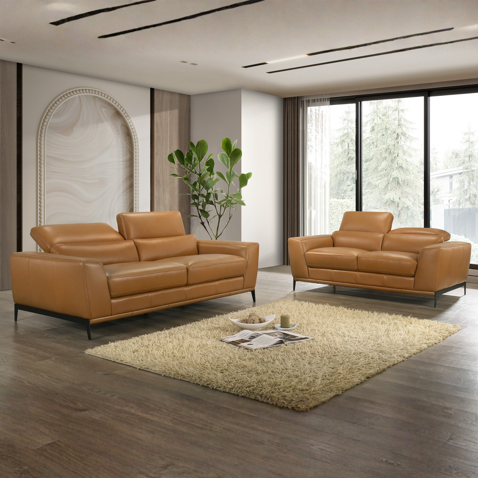 Gio Italia Florence Premium Clay Leather Sofa with Metal Legs- Comfort Furniture