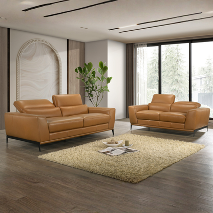 Gio Italia Florence Premium Clay Leather Sofa with Metal Legs- Comfort Furniture